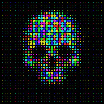 skull in halftone dots style Bright t-shirt graphics design