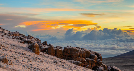 The rising of the sun from the volcano Mawenzi. View from the slopes of Kilimanjaro - Tanzania, Africa