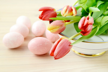 easter eggs and tulips