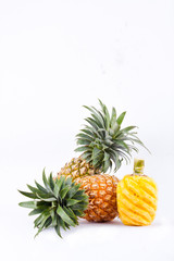 peeled  pineapple and ripe pineapple  on white background healthy pineapple fruit food isolated
