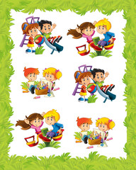 cartoon frame with children playing in different situations