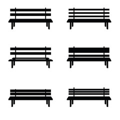 park benches set in black color illustration
