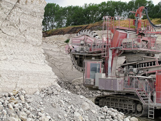 Bucket-wheel excavator in a chalk open pit mine