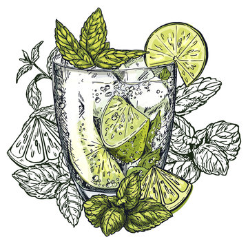 mojito cocktail with lime and mint clip art preview