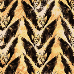 Repeated pattern. Seamless texture. Flying bat. Little vampire. Gothic illustration. Halloween style. Drawn bat. Can be used like wallpaper, wrapping, background, or your design.
