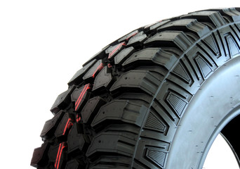 Mud all-terrain tire tread packed with sand stock photo  