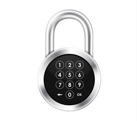 Icon of a realistic hinged metal padlock with a numeric keypad