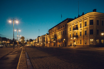 Fototapeta na wymiar Pohjoisesplanadi street by night, Helsinki