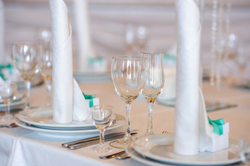 Beautiful decoration of the table for the wedding.
