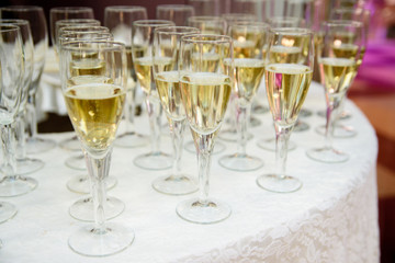 Arrangement of glasses with champagne.