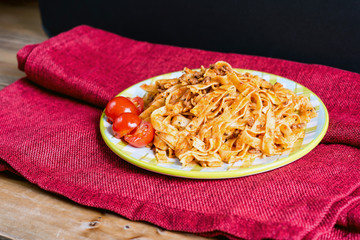 tasty pasta-Italian meat sauce pasta on the table