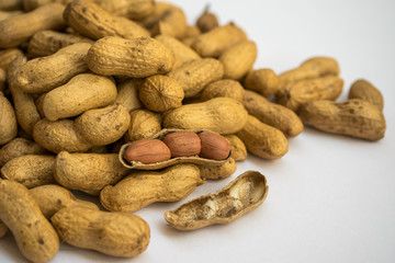 Peanuts seed on white background.