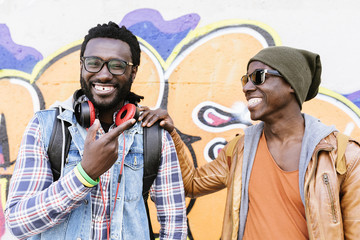 Two black race friends having fun.