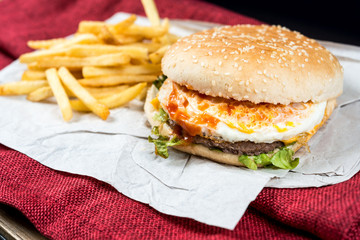 Cheese burger - American cheese burger with fresh salad