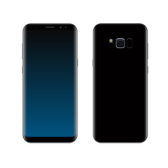Smartphone design concept. Realistic vector illustration. Black smart phone front and back view isolated on white background.