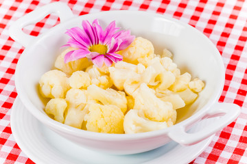 Boiled cauliflower in white plate