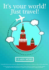 Vector Banner with text Its your world.Just travel. Concept website template.Modern flat design.Kremlin, Moscow