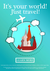Vector Banner with text Its your world.Just travel. Concept website template.Modern flat design.St. Basil's Cathedral, Moscow