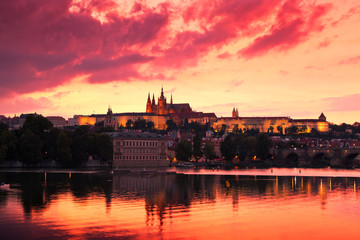 Prague Skyline at Sunset, Czech Republic