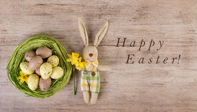 Easter bunny vintage holiday background. Happy Easter