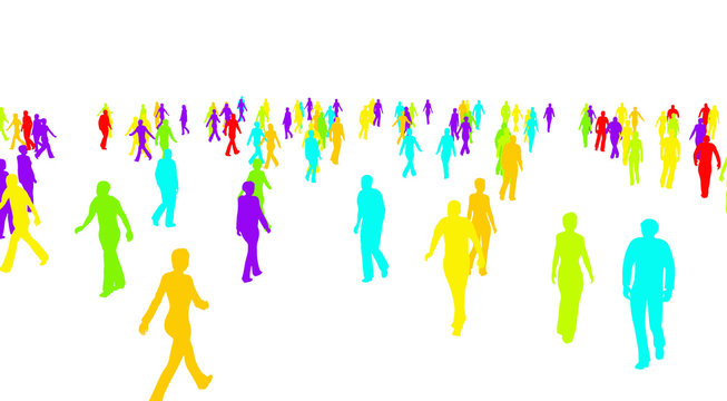 Silhouettes Colorful People Are Going On White Background. Vector