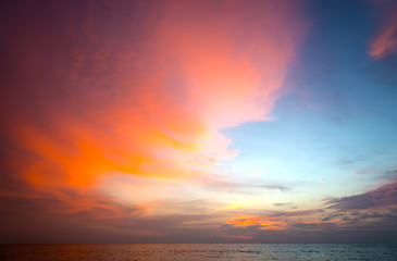 Burning clouds and tropical sea after the sun is set