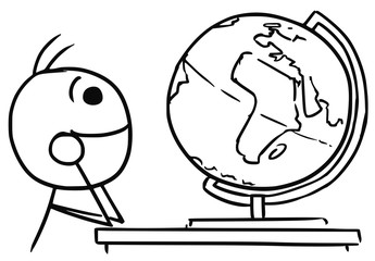 Vector Stickman Cartoon of Men Watching the Globe and Dreaming about Traveling