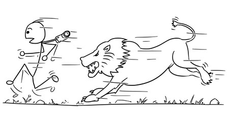 Vector Stickman Cartoon of Tourist Running Away from Lion