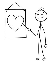 Vector Stickman Cartoon of Men Pointing at Sign with Heart Symbol