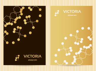Fototapeta na wymiar 5x7 inch size cards in golden color with lines and dots. Vector luxury templates for restaurant menu, flyer, greeting card, brochure, book cover and any other decoration.