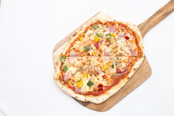 top view hawaiian pizza is good enough to eat