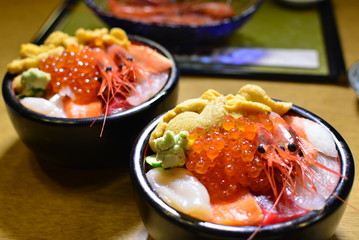 Fresh Seafood Bowl in Hokkaido Japan - obrazy, fototapety, plakaty