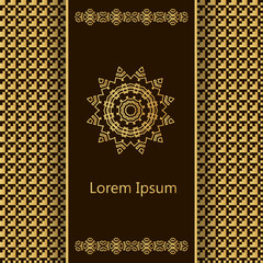 Vector banner with logo and a background in geometric style in golden colors. Template for restaurant menu, flyer, greeting card, brochure, book cover, invitation and etc.