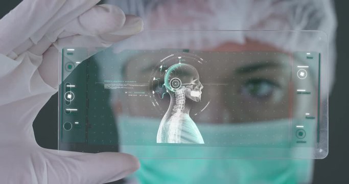 A futuristic doctor with syringe withdraws a liquid medicine and appears a hologram of a planet. Concept: medicine in the world, medical care, future, global competitor pharmaceutical companies.	