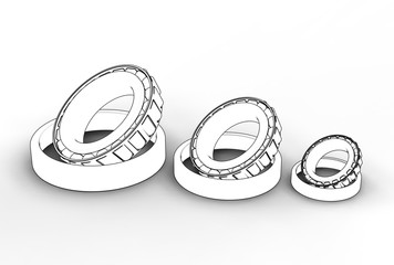 3D illustration of tapered roller bearings