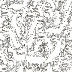 Doodle dinosaurs seamless pattern