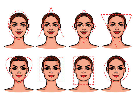 Vector illustration of face types. Female face of various types of appearance