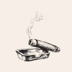 Naklejka premium Smoking Cigar With Ashtray