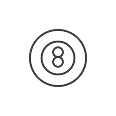 Eight ball pool game line icon, outline vector sign, linear style pictogram isolated on white. Billiard symbol, logo illustration. Editable stroke. Pixel perfect