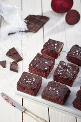 chocolate brownies decorated with salt crystals