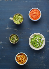 vegetarian sauces, salads and pineapple pieces