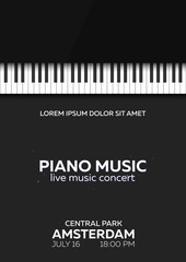 Fototapeta premium Piano concert poster design. Live music concert. Piano keys. Vector illustration.