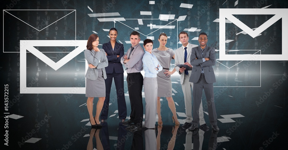 Poster digital composite image of business people with message icons