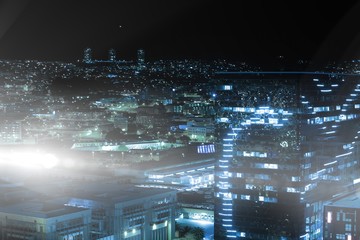High angle view of illuminated crowded cityscape