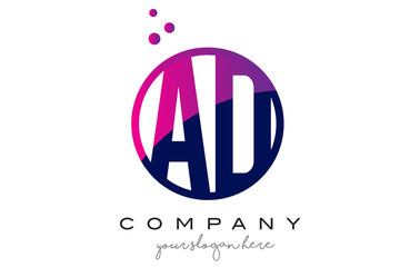 AD A D Circle Letter Logo Design with Purple Dots Bubbles