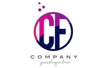 CF C F Circle Letter Logo Design with Purple Dots Bubbles