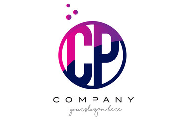 CP C P Circle Letter Logo Design with Purple Dots Bubbles