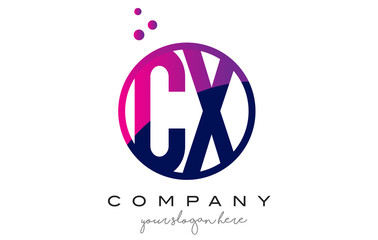 CX C X Circle Letter Logo Design with Purple Dots Bubbles