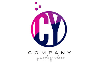 CY C Y Circle Letter Logo Design with Purple Dots Bubbles