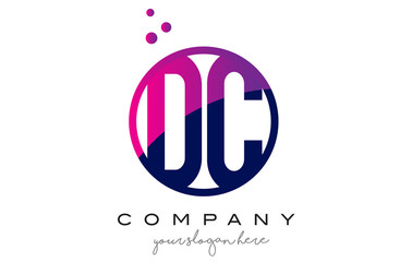 DC D C Circle Letter Logo Design with Purple Dots Bubbles